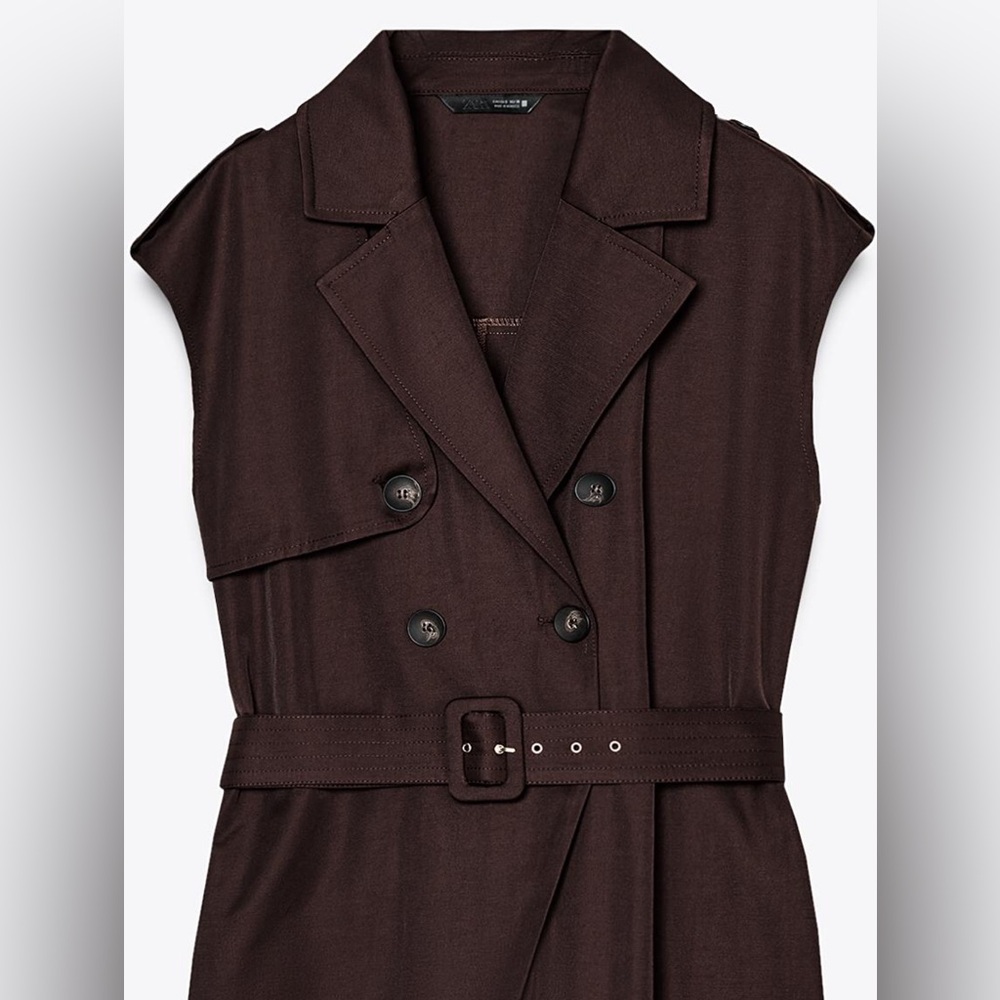 ZARA Brown Sleeveless Jumpsuit with belt - utility styling pockets - Large - Picture 4 of 11